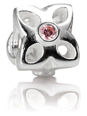 PANDORA Four Petal Flower Pink CZ Charm Authentic Silver Zirconia Triangular